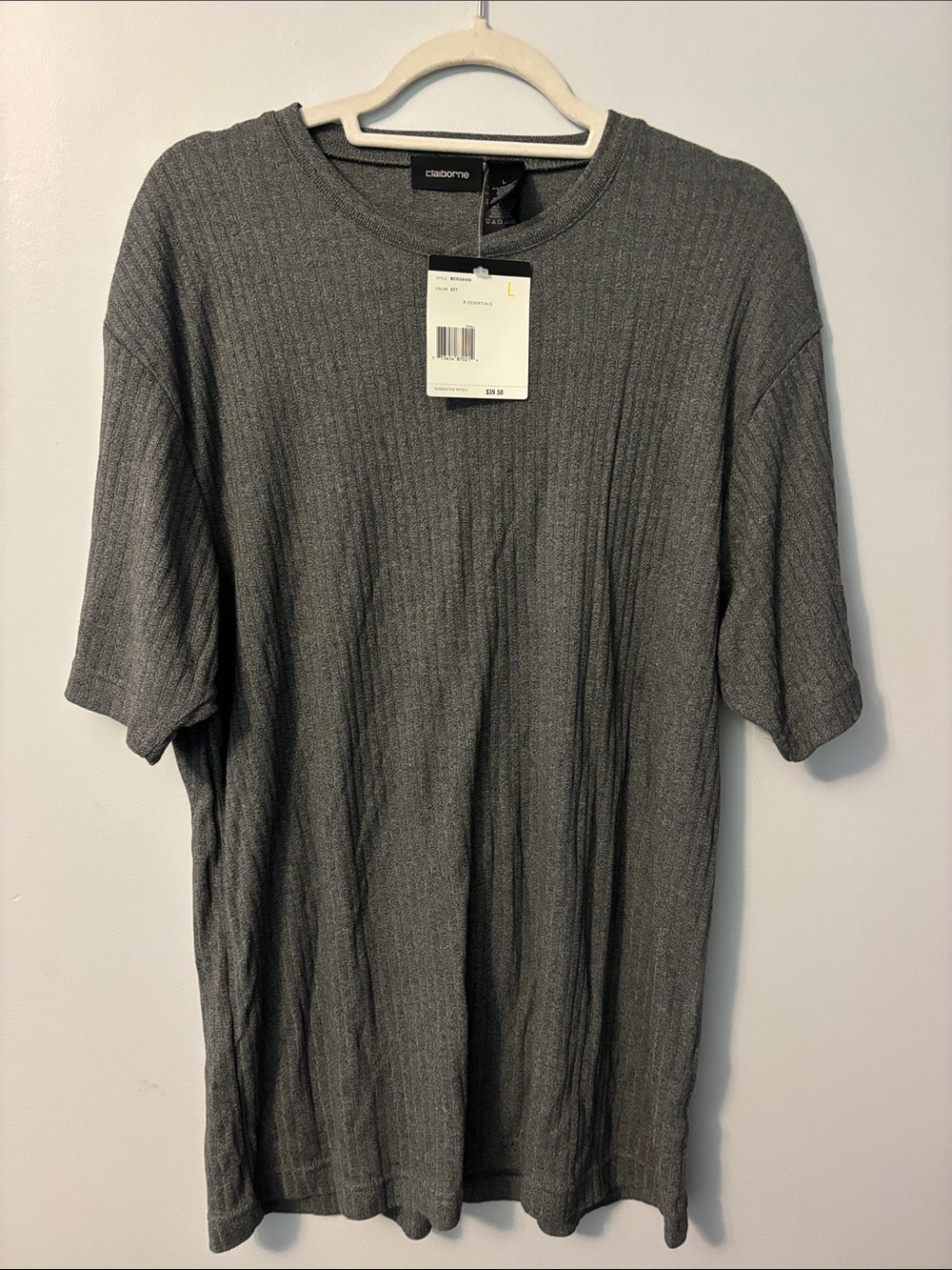 Claiborne Men's Charcoal Ribbed Short Sleeve Tee